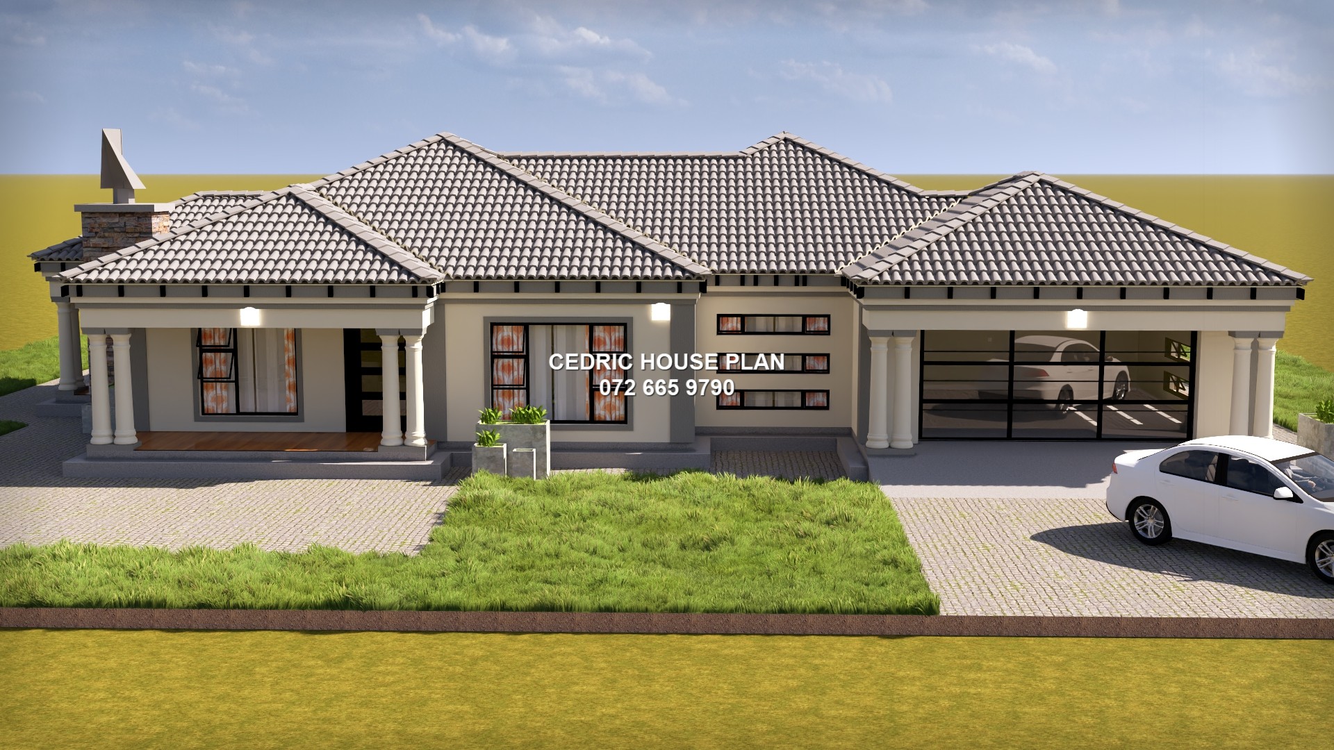 3 bedrooms — Tuscan(Scotch Roof) house plan exterior