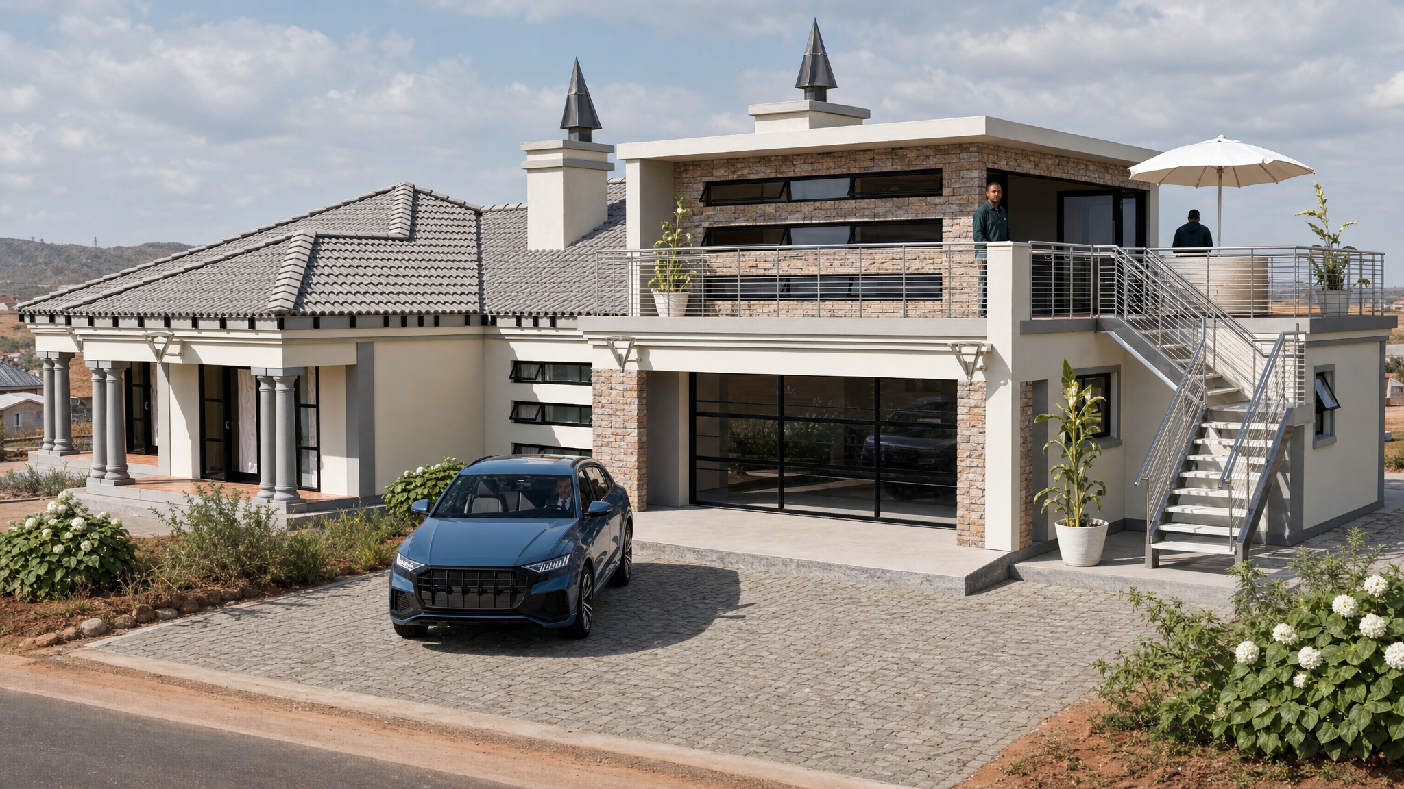 3 bedroom garage top — Tuscan(Scotch Roof) house plan exterior