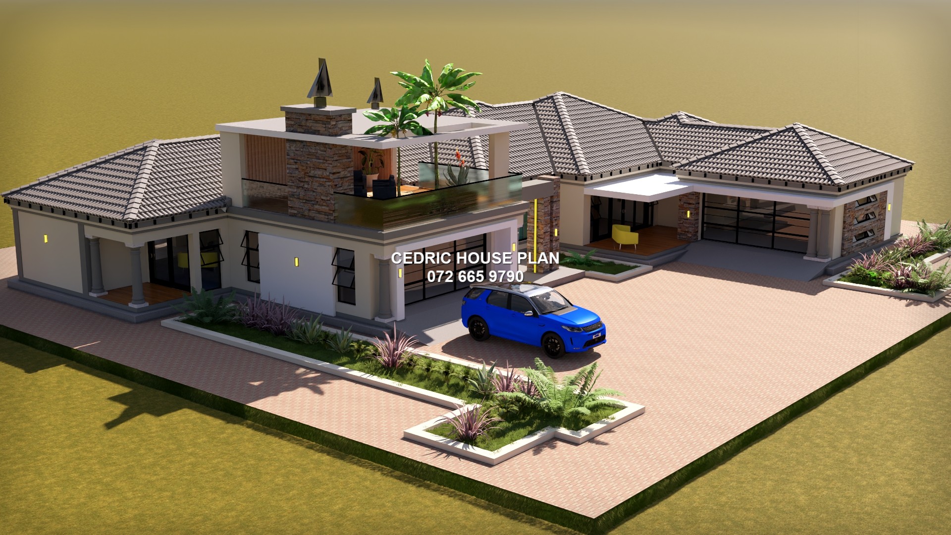 4 bedrooms — Tuscan(Scotch Roof) house plan exterior