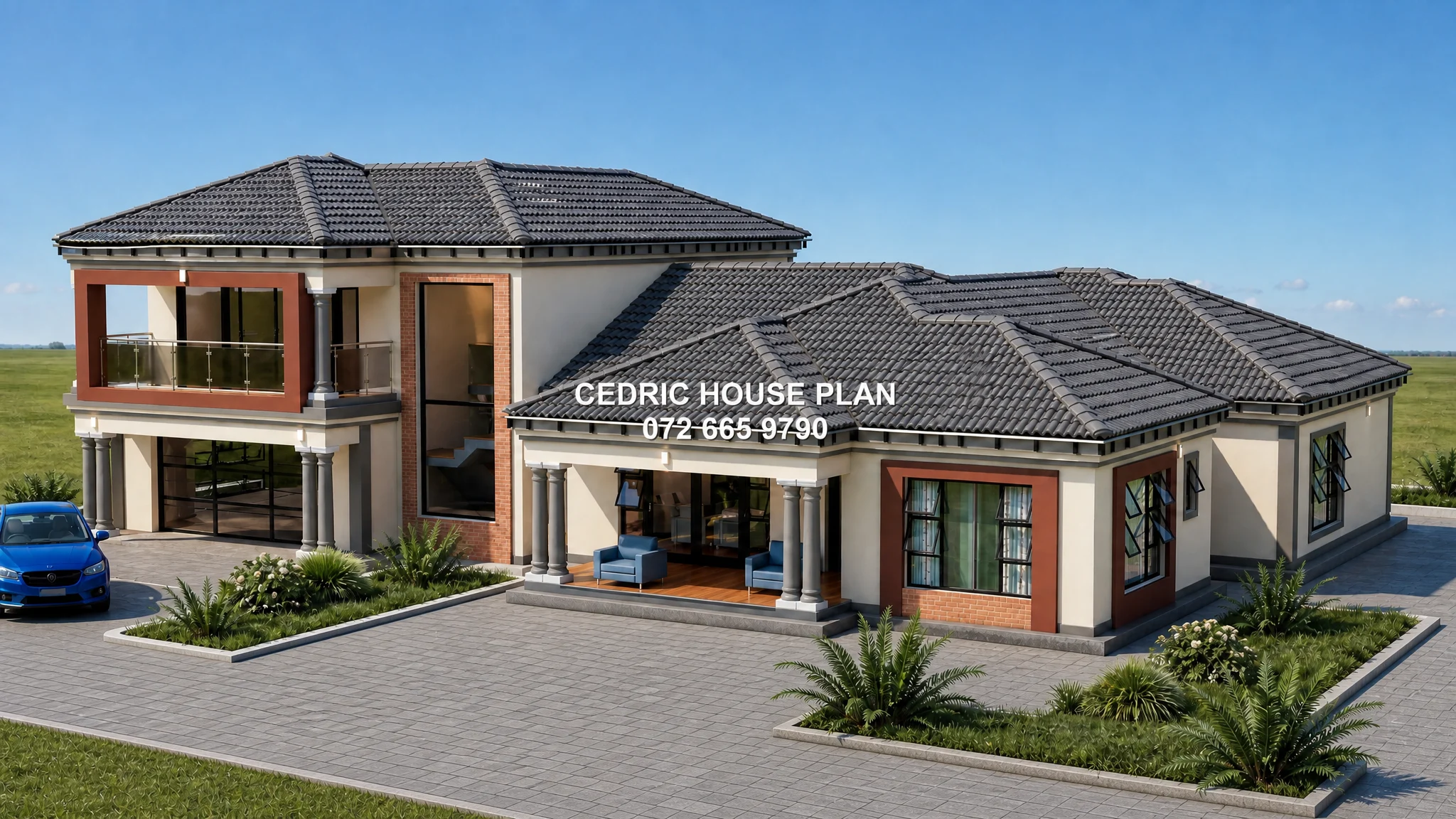 4 BEDROOMS DOUBLE STOREY — Tuscan(Scotch Roof) house plan exterior