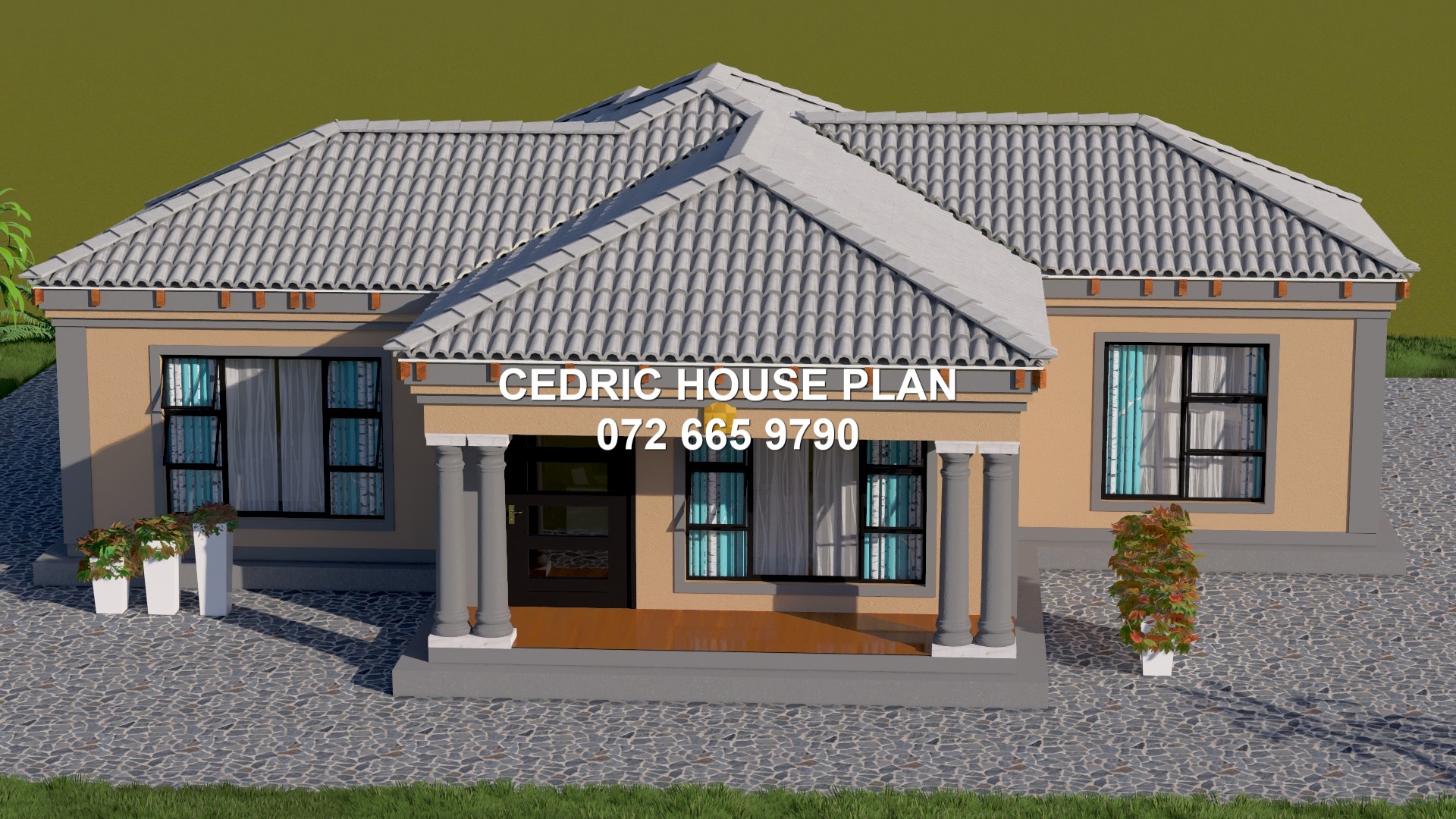 2 BEDROOMS — Tuscan(Scotch Roof) house plan exterior