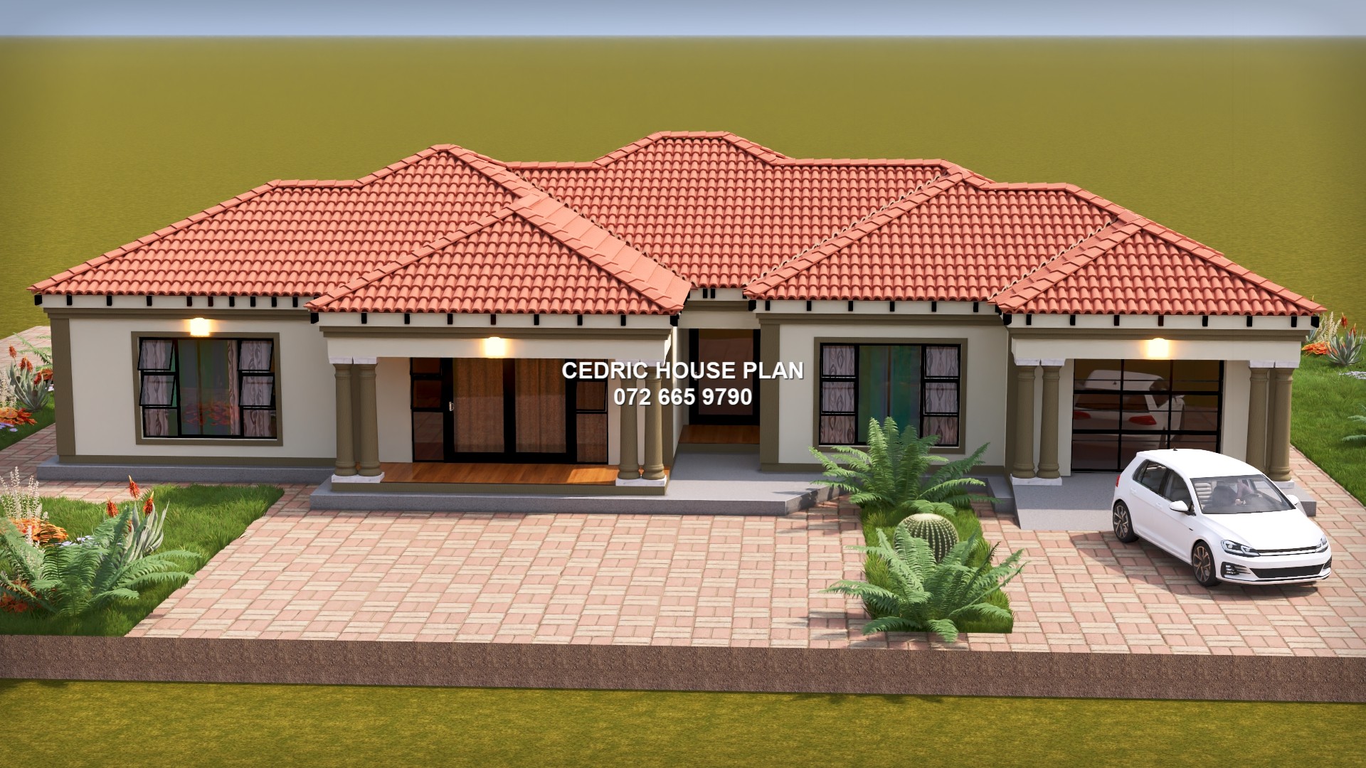 3 BEDROOMS — Tuscan(Scotch Roof) house plan exterior