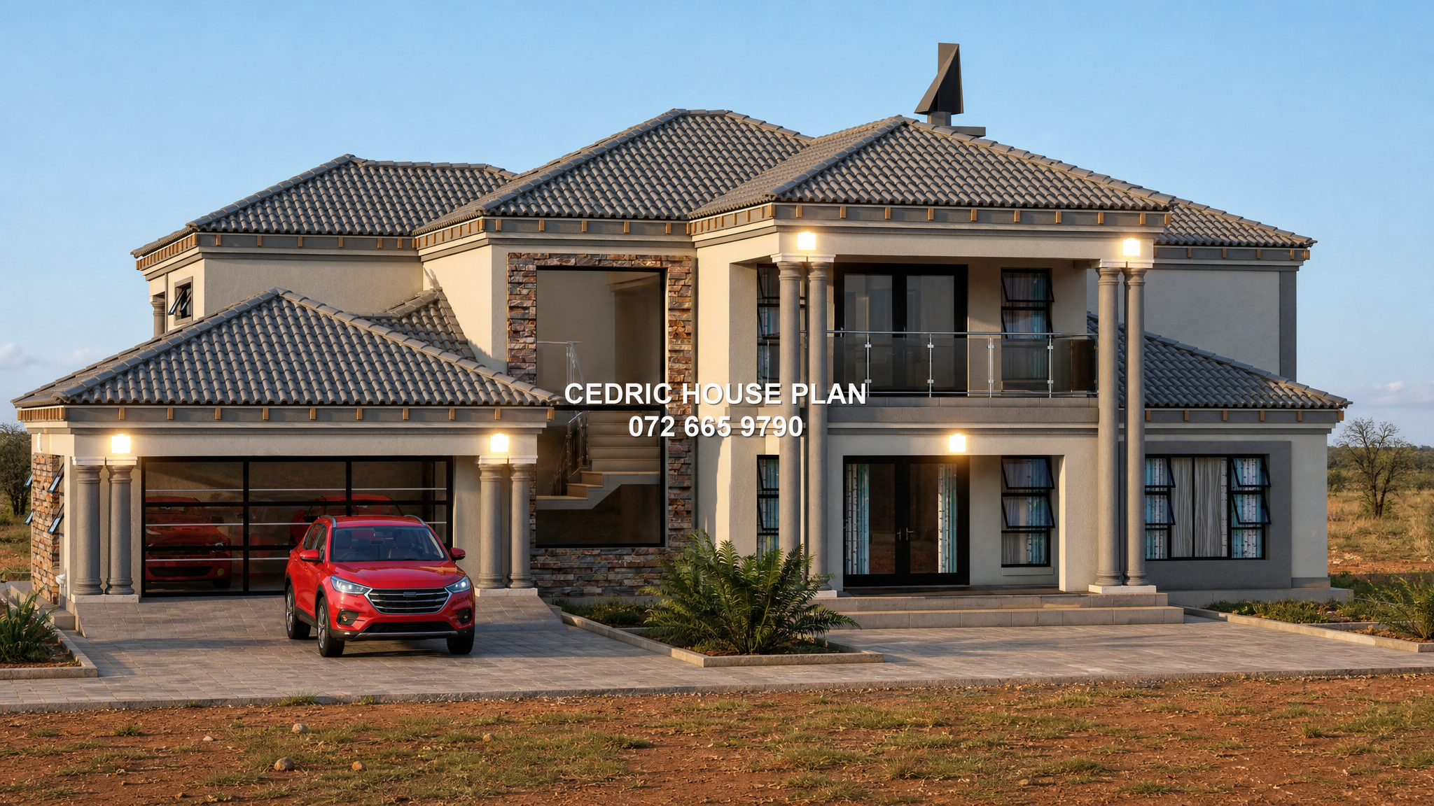 5 BEDROOMS HOUSE PLAN — Tuscan(Scotch Roof), Double Storey house plan exterior