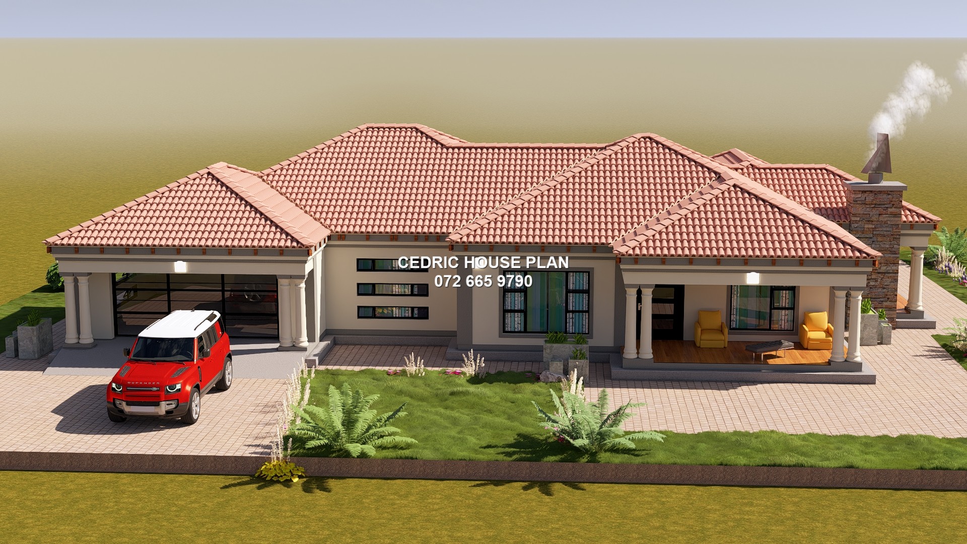 3 BEDROOMS — Tuscan(Scotch Roof) house plan exterior