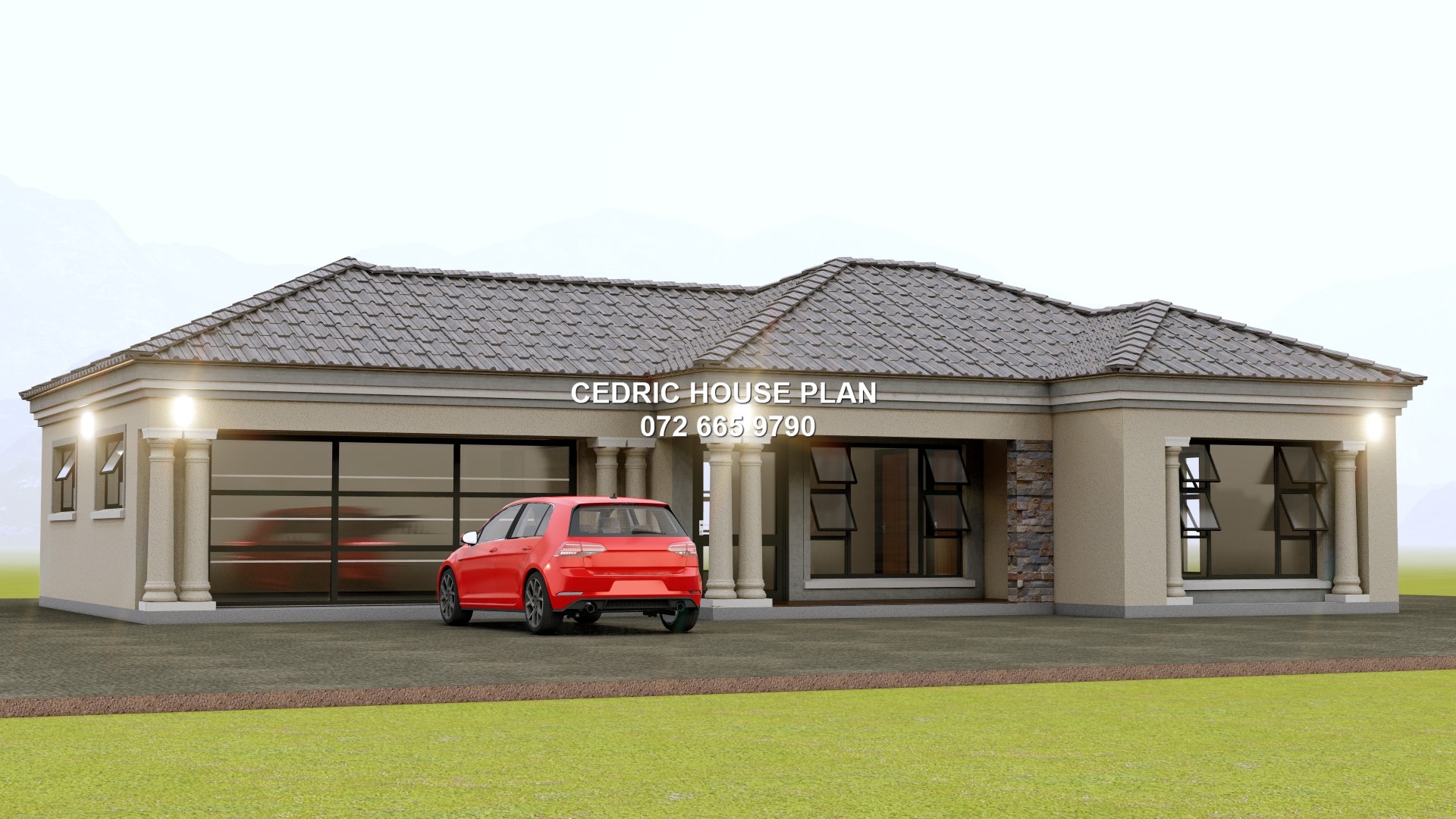2 BEDROOMS — Tuscan(Scotch Roof) house plan exterior